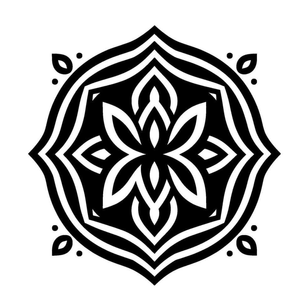 Symmetrical Black and White Geometric Floral Mandala on a White Background, Minimalist and Elegant . vector
