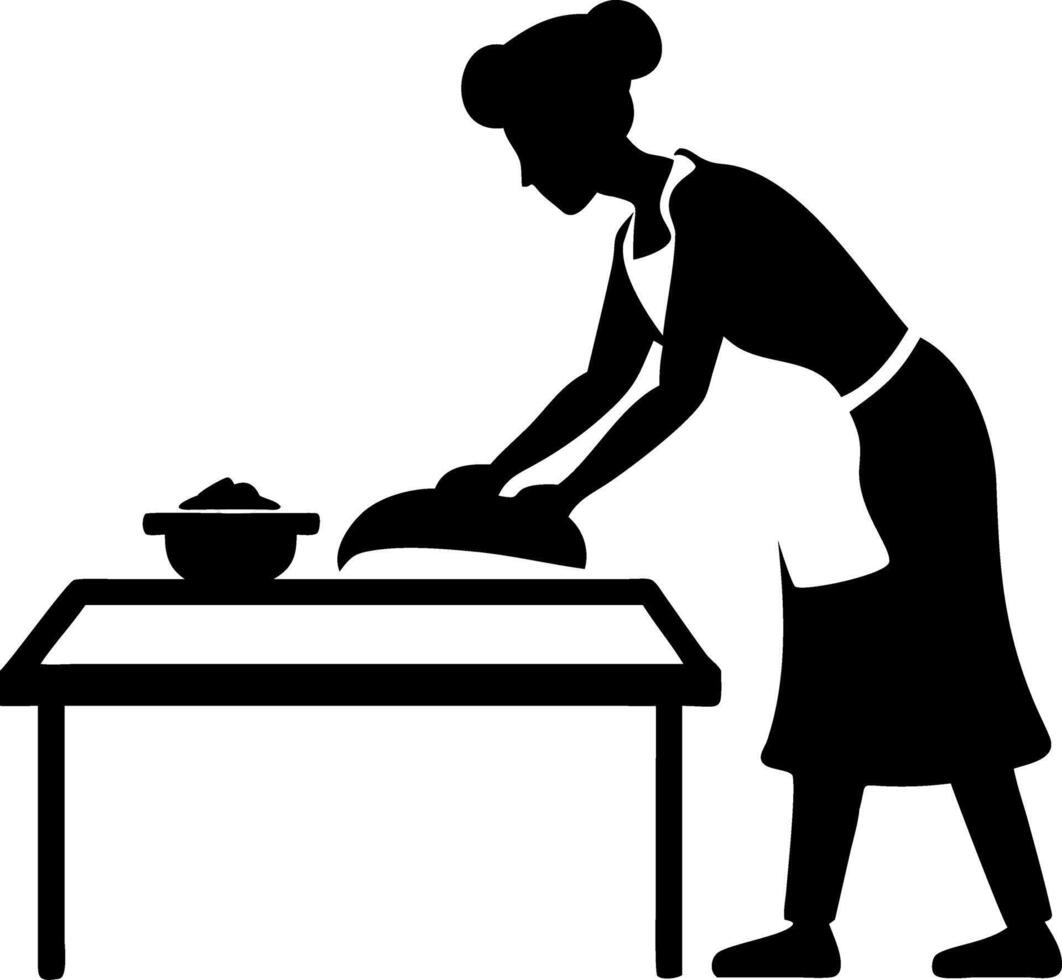 Woman Baking Bread in Kitchen Silhouette with Bowl on Table for Culinary and Cooking Designs vector