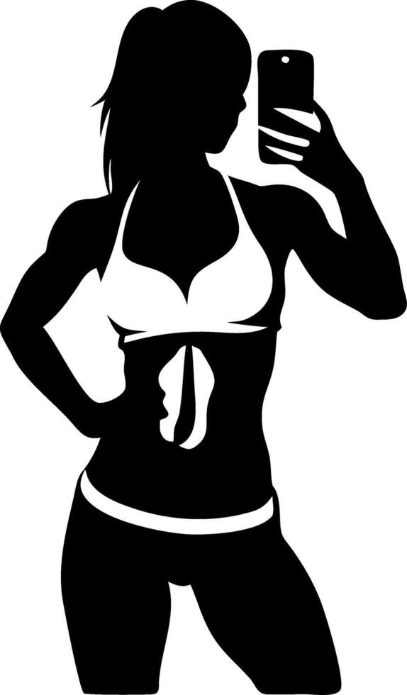 Silhouette of Confident Woman Taking Selfie in Bikini for Fitness and Empowerment Themes vector