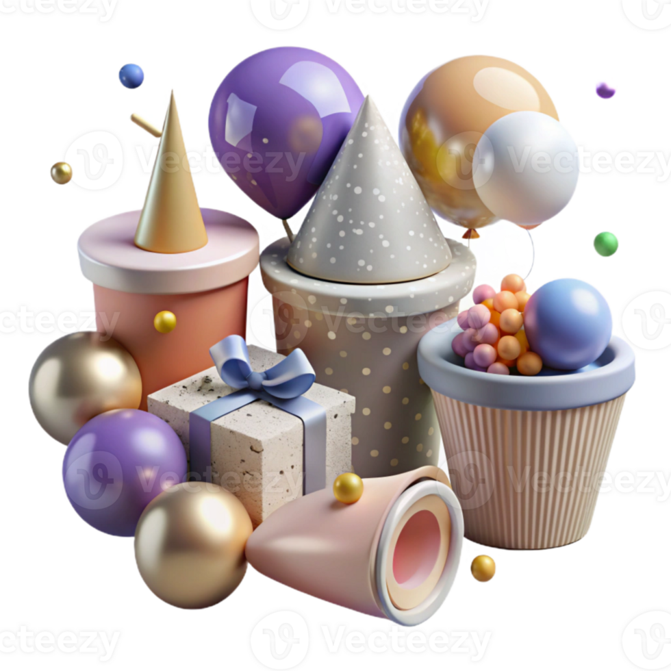 dramatic classic Birthday Party Supplies Set Cutout for Event Organization professional png