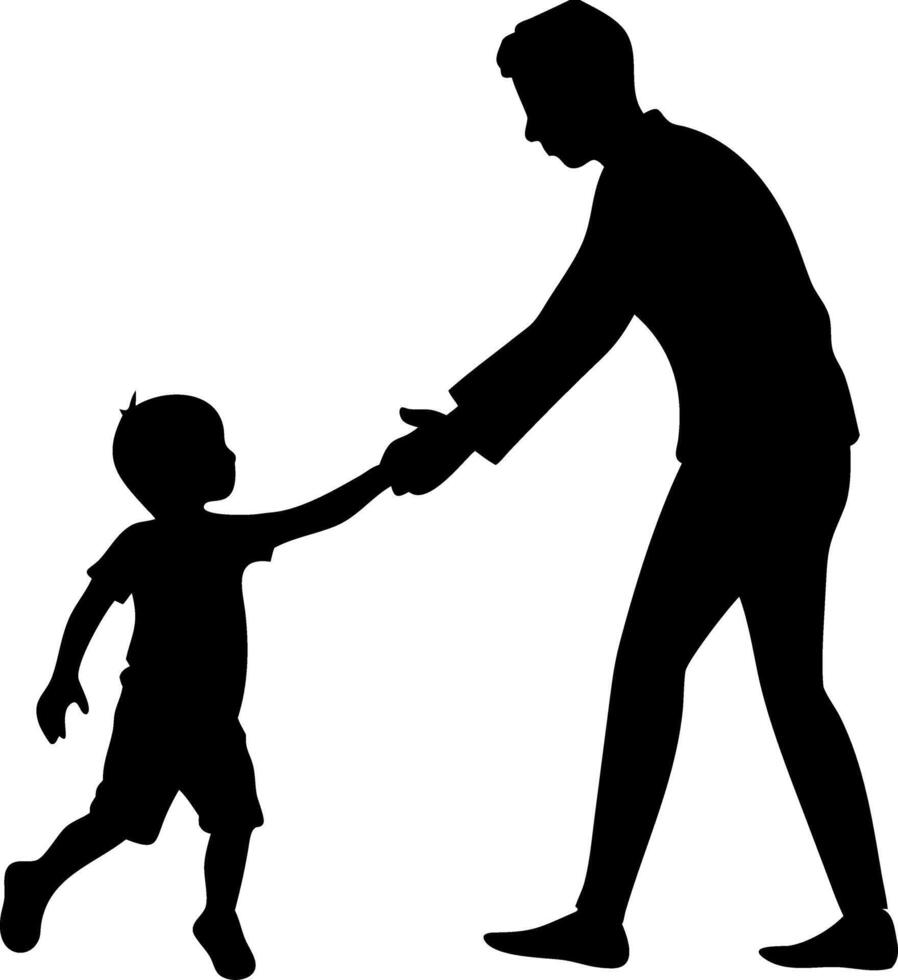 Father and Son Silhouette Holding Hands Symbolizing Love and Family Bonding vector