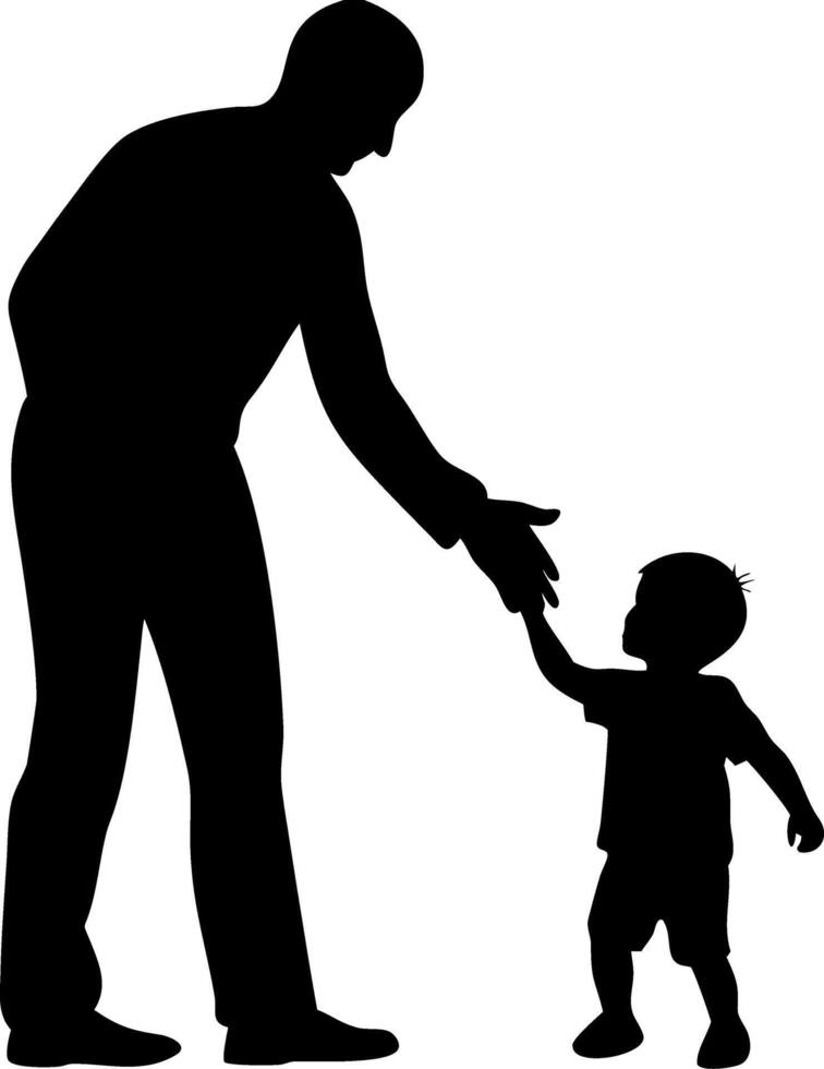 Father and Child Silhouette Holding Hands Symbolizing Love and Protection vector