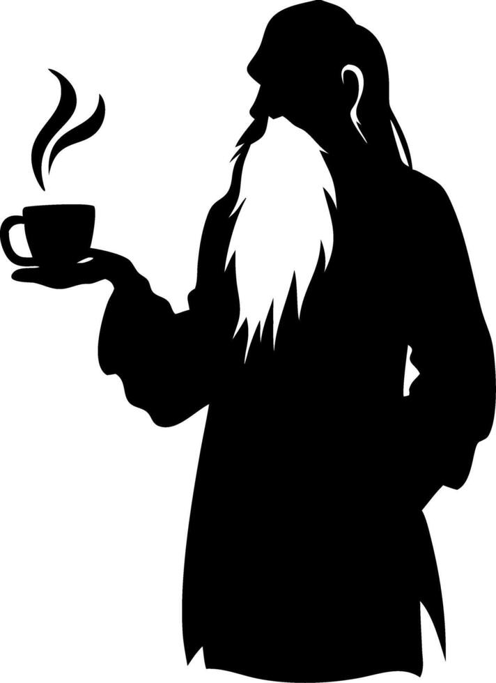 Wise Man Silhouette Holding Coffee Cup with Steam for Spiritual and Motivational Themes vector