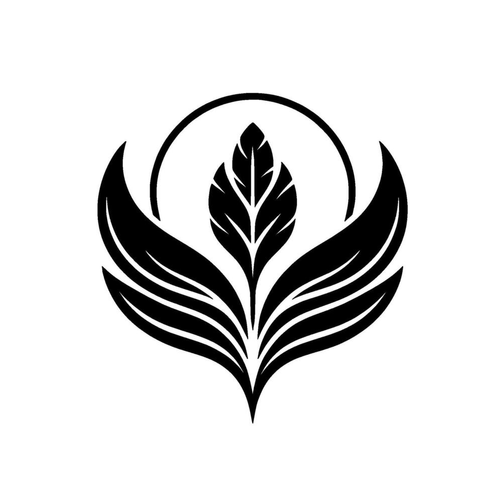 Elegant Black and White Leaf with a Central Feature Enclosed in a Circular Halo on a Bright White Background. vector
