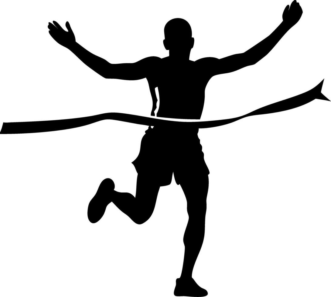 Athlete Crossing Finish Line Celebrating Victory Silhouette Graphic Design for Sports Events vector