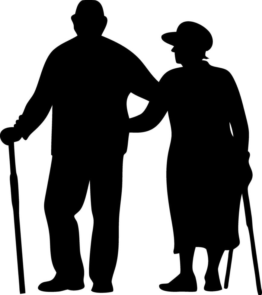 Elderly Couple Silhouette Embracing Togetherness for Heartwarming Art Projects vector