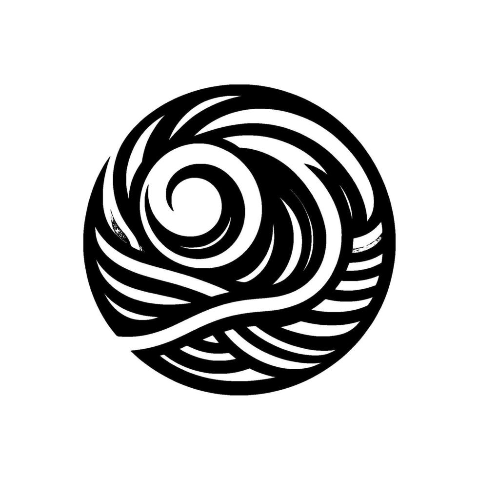 Stylized Black and White Circular Vortex Illustration with a Swirling Pattern Representing Energy or a Symbol of Infinity vector