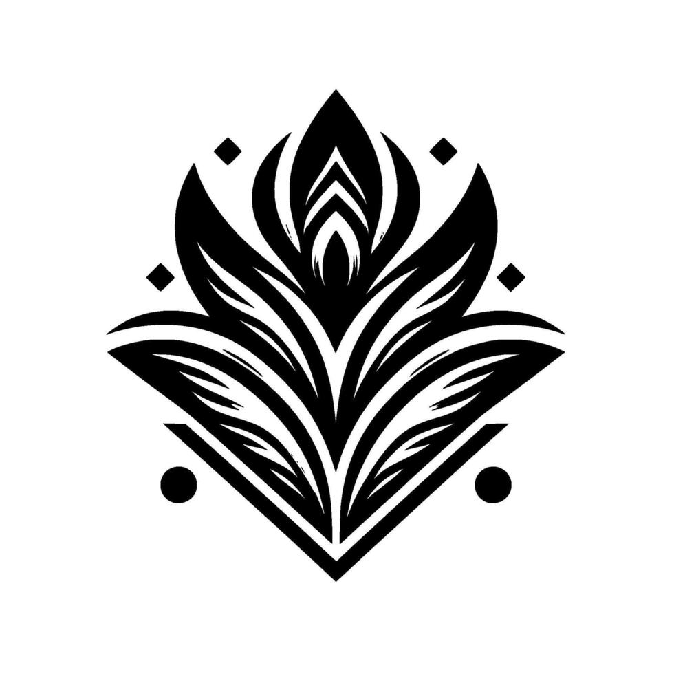 Symmetrical Black and White Floral Emblem with Geometric Accents, a Modern Abstract , Minimalist Art vector