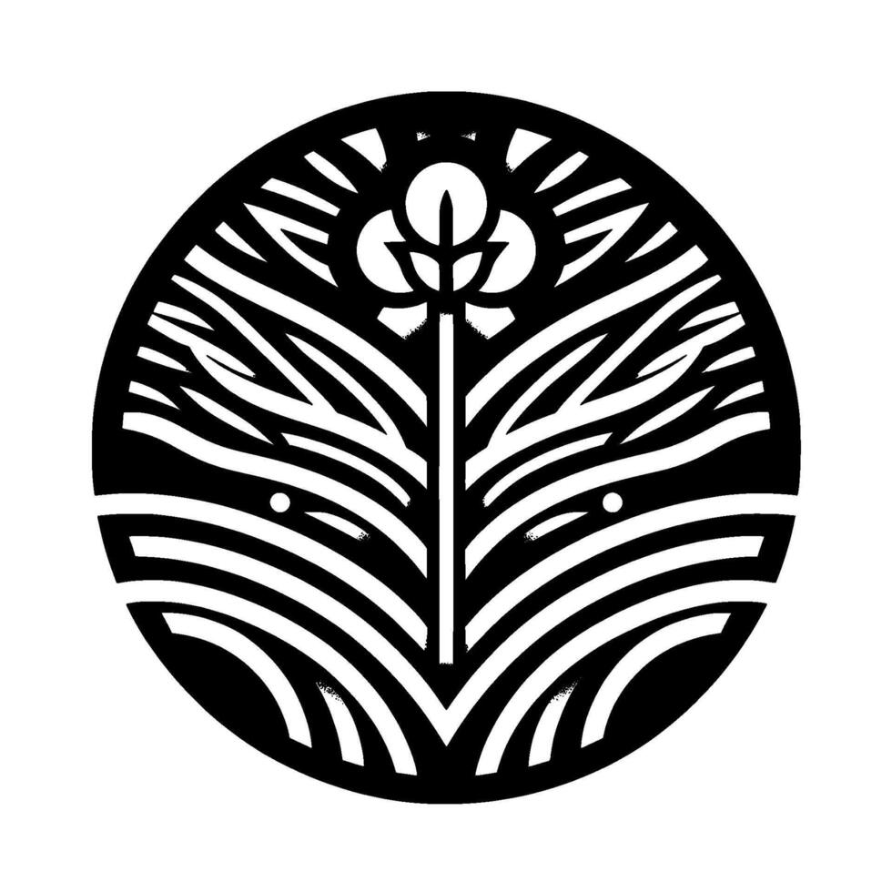 Intricate, Minimalist Black and White Floral Inside Circle, Striking Symmetric Pattern. vector