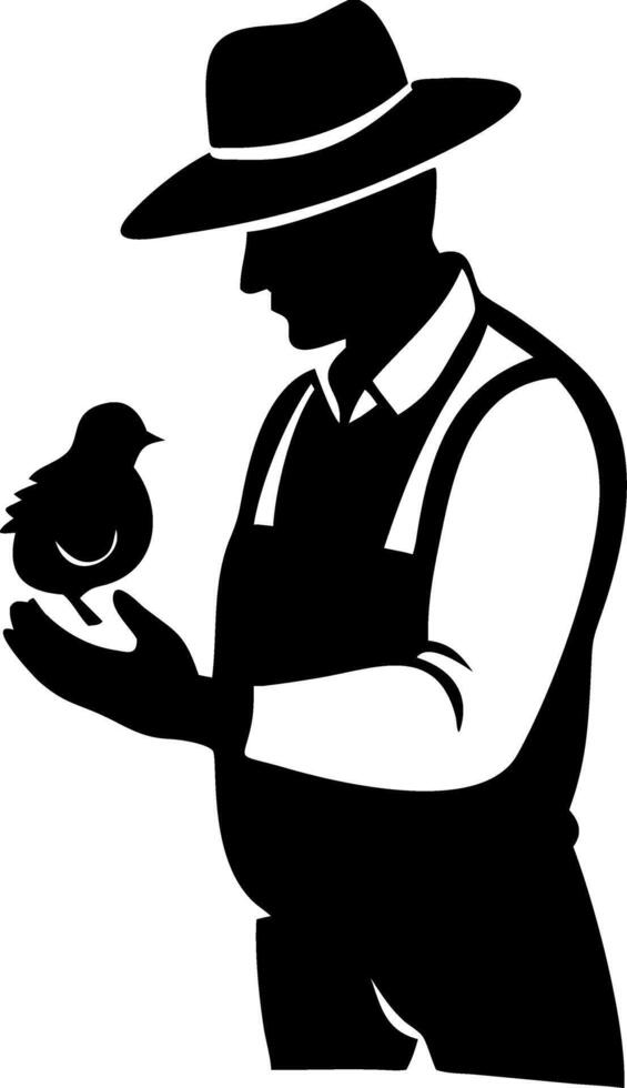 Silhouette of Farmer Holding Chick Symbolizing Agriculture Animal Care and Farm Life vector