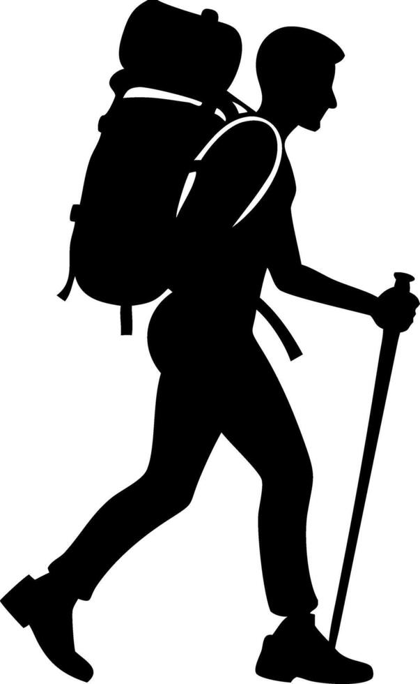 Hiker Climbing Mountain Trail with Backpack Outdoor Adventure and Nature Exploration vector