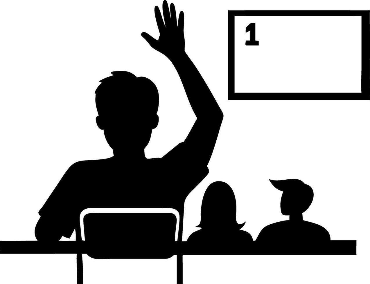 Student Raising Hand in Classroom with Peers at Desk for Education and Learning Concepts vector