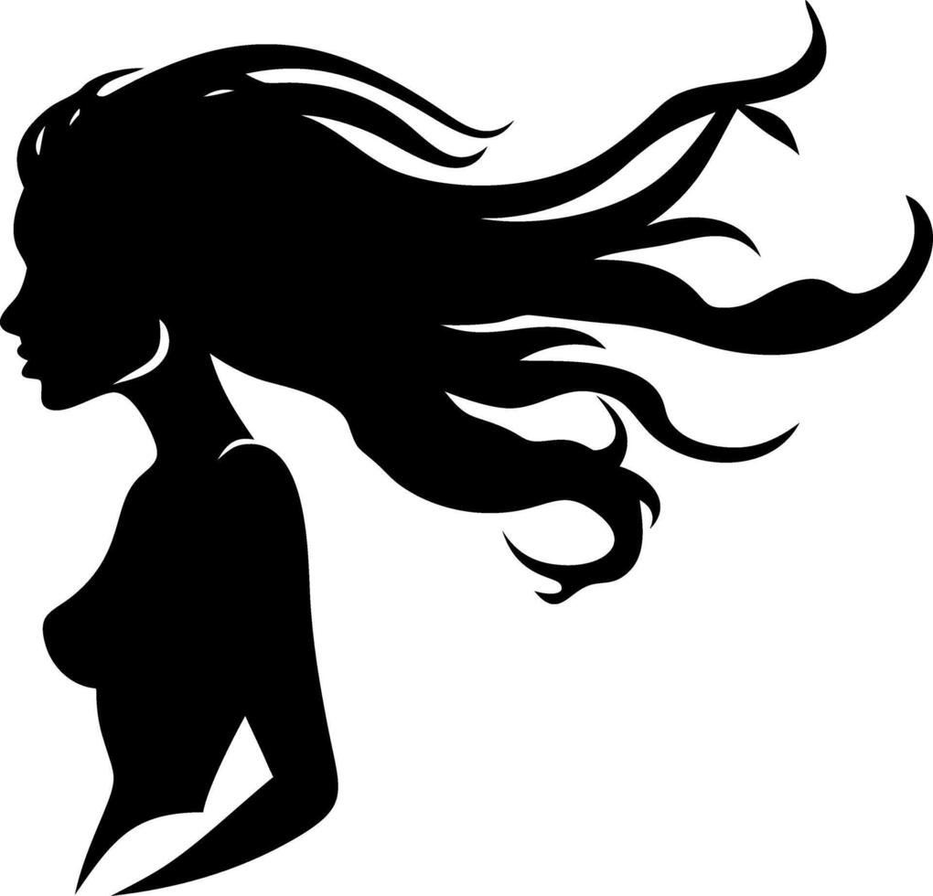 Elegant Silhouette of a Woman with Flowing Hair Ideal for Tattoos and Creative Designs vector
