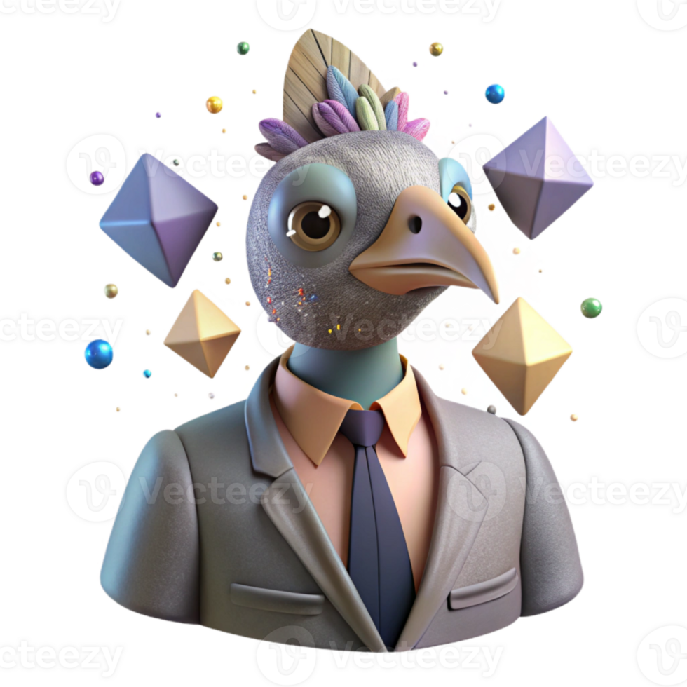 serene traditional Bizarre Bird with Human Head Transparent for Surreal Collages high quality png