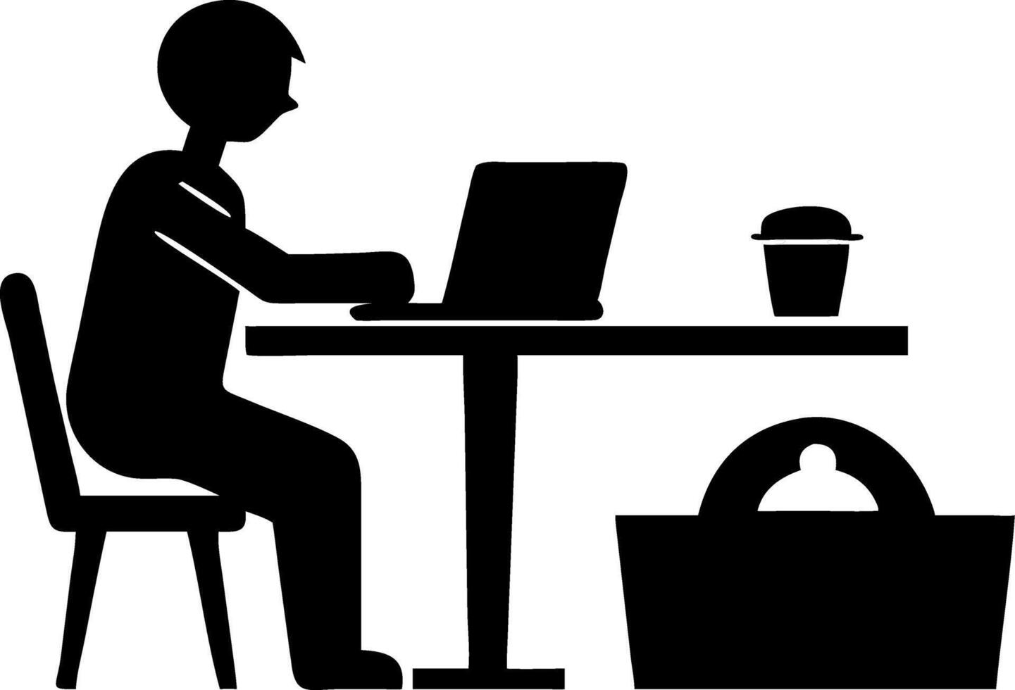 Freelancer Working at Desk with Laptop Cup and Tote Bag for Home Office and Remote Work vector