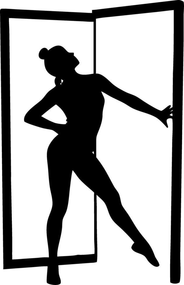Elegant Silhouette of a Dancer Posing in a Doorway Perfect for Tattoo and Coloring Book Designs vector