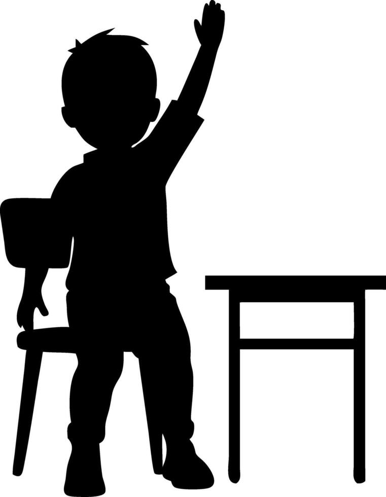 Child Raising Hand at Desk Classroom Interaction Education Concept Illustration vector
