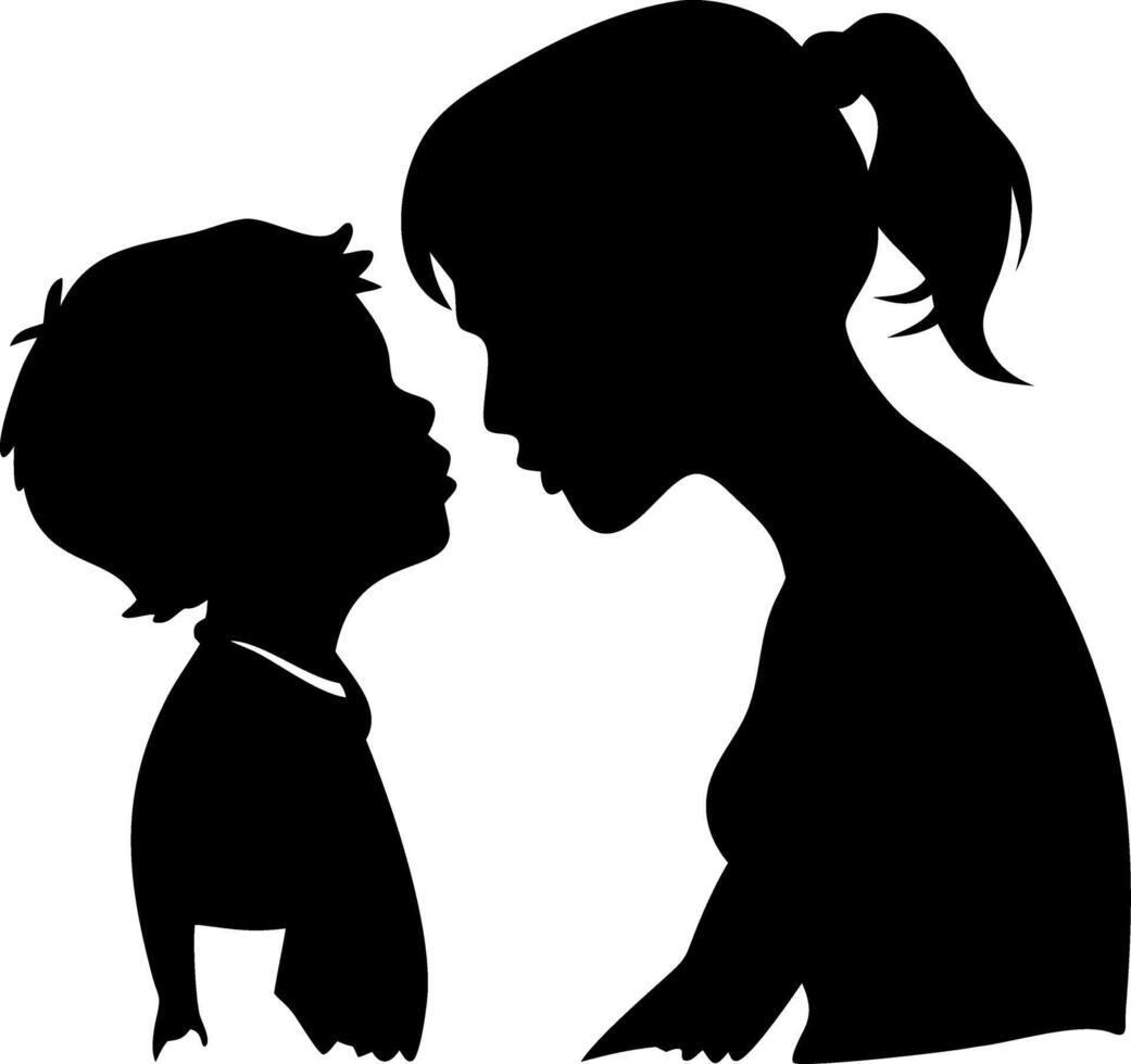 Silhouette of Mother and Child Sharing a Tender Moment Perfect for Home Decor or Tattoo Design vector