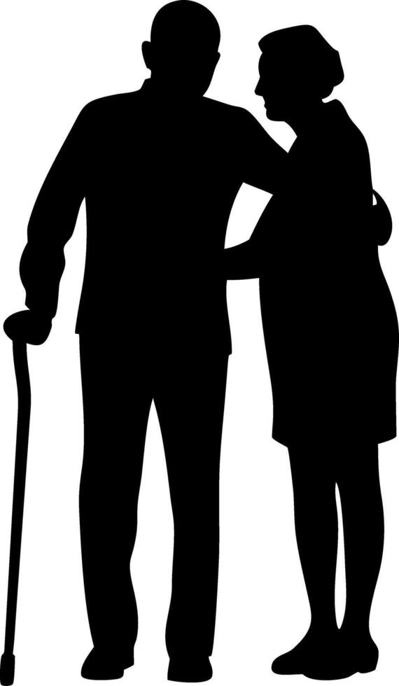 Couple Embracing Silhouette Depicting Love Support and Connection for Caregiving Themes vector