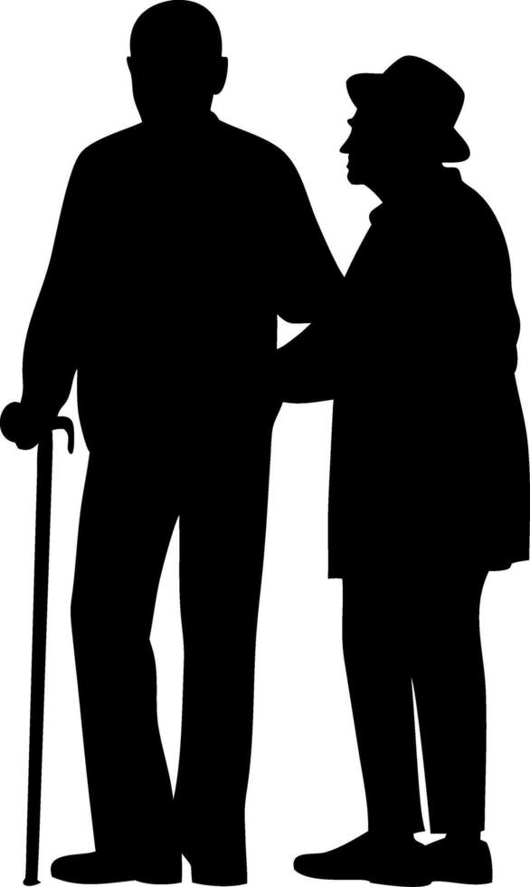 Elderly Couple Silhouette Walking Together Symbolizing Companionship and Support vector