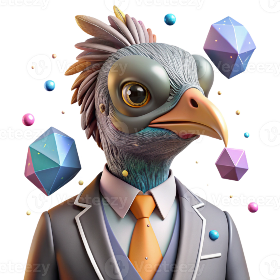 wonderful vintage Bizarre Bird with Human Head Transparent for Surreal Collages genuine png