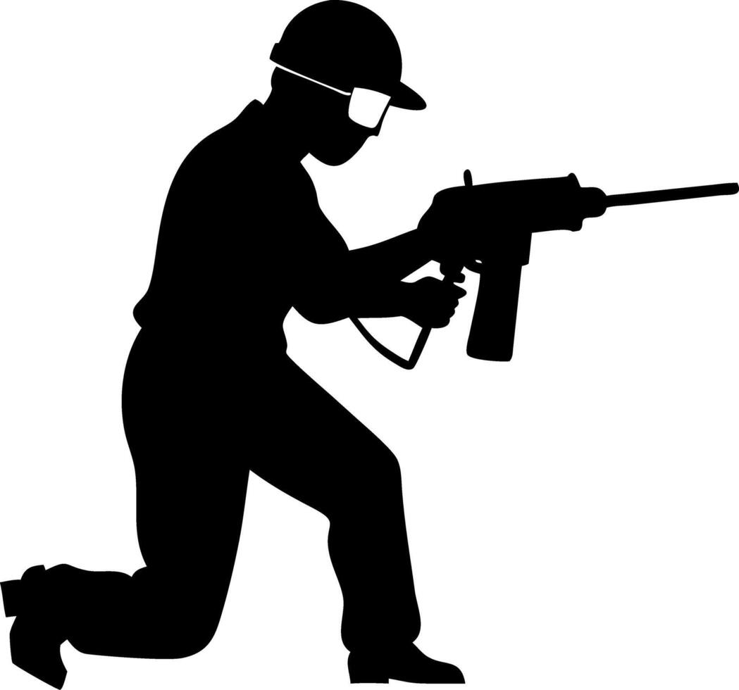 Silhouette of a Worker Holding a Spray Gun in Action for Construction and Manufacturing Applications vector