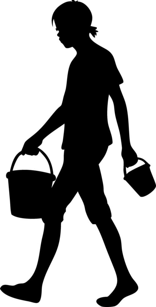 Boy Carrying Two Buckets Silhouette Ideal for Tattoo Design or Coloring Book vector