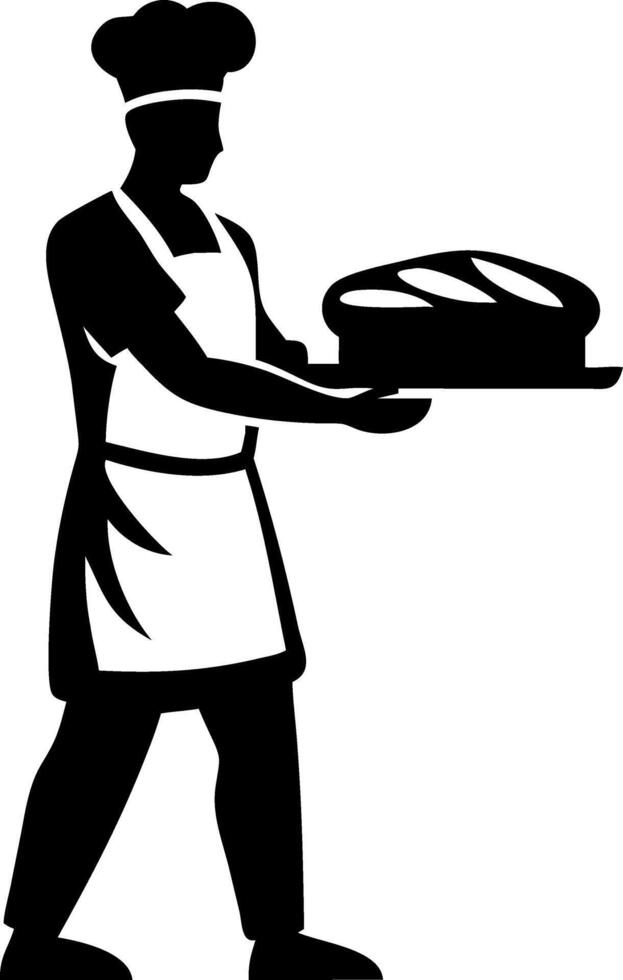 Chef Carrying Freshly Baked Bread Loaf in Professional Kitchen Attire vector