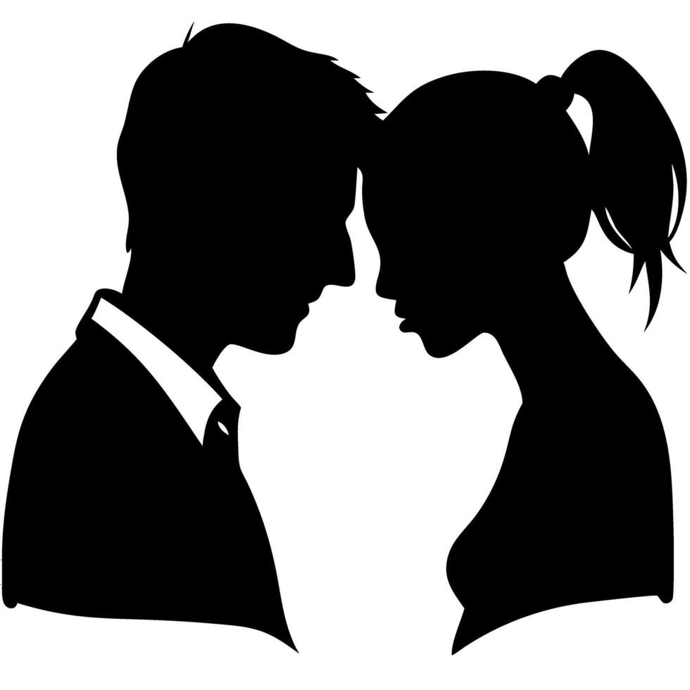 Silhouette of Romantic Couple Facing Each Other Emphasizing Love and Connection for Design Use vector