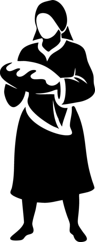 Traditional Woman Holding Freshly Baked Bread Silhouette for Culinary Themed Designs vector