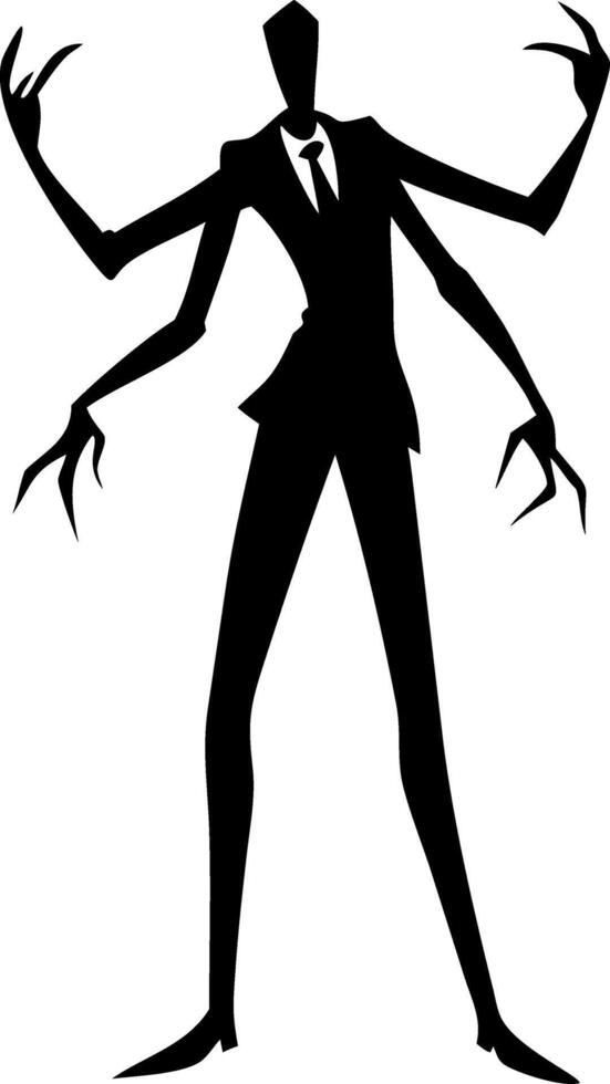 Sinister Tall Shadowy Figure in Business Suit with Long Spindly Arms and Eerie Presence vector