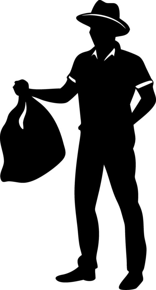Silhouette of a Man Holding a Trash Bag for Environmental Awareness or Cleaning Initiatives vector