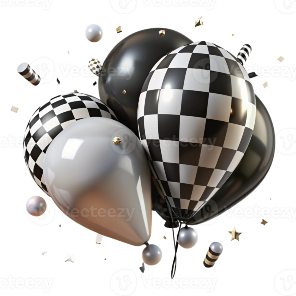 stunning rustic Black and White Checkered Balloons Isolated for Game Night premium png
