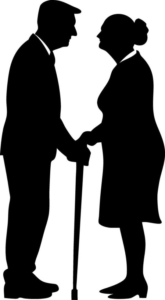 Elegant Silhouette of an Elderly Couple Holding Hands Symbolizing Love and Togetherness vector