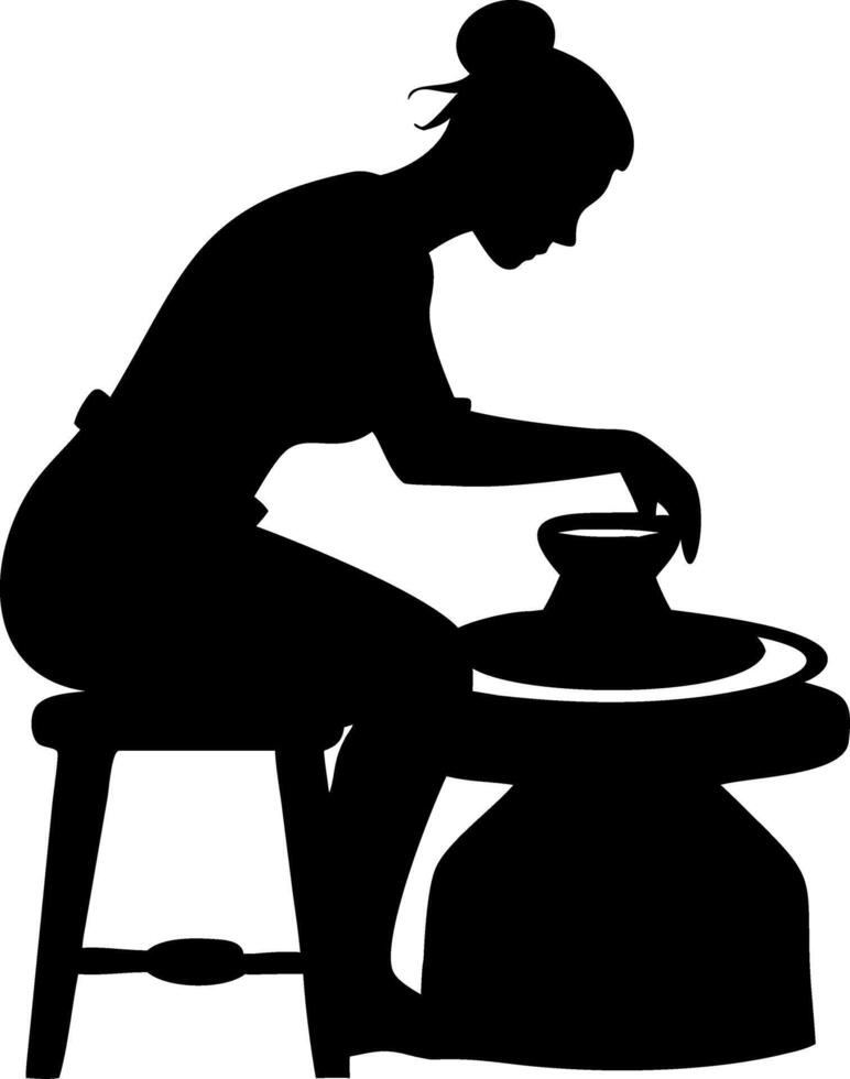 Silhouette of a Woman Sculpting Clay on a Pottery Wheel for Art and Creativity Projects vector