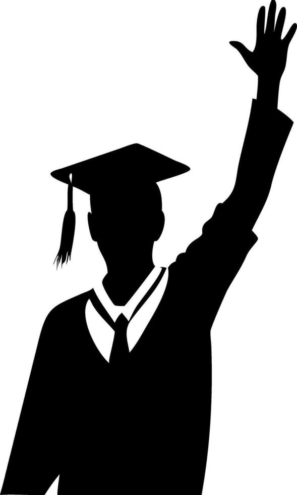 Graduation Celebration Silhouette with Raised Hand Cap and Gown for Events and Designs vector