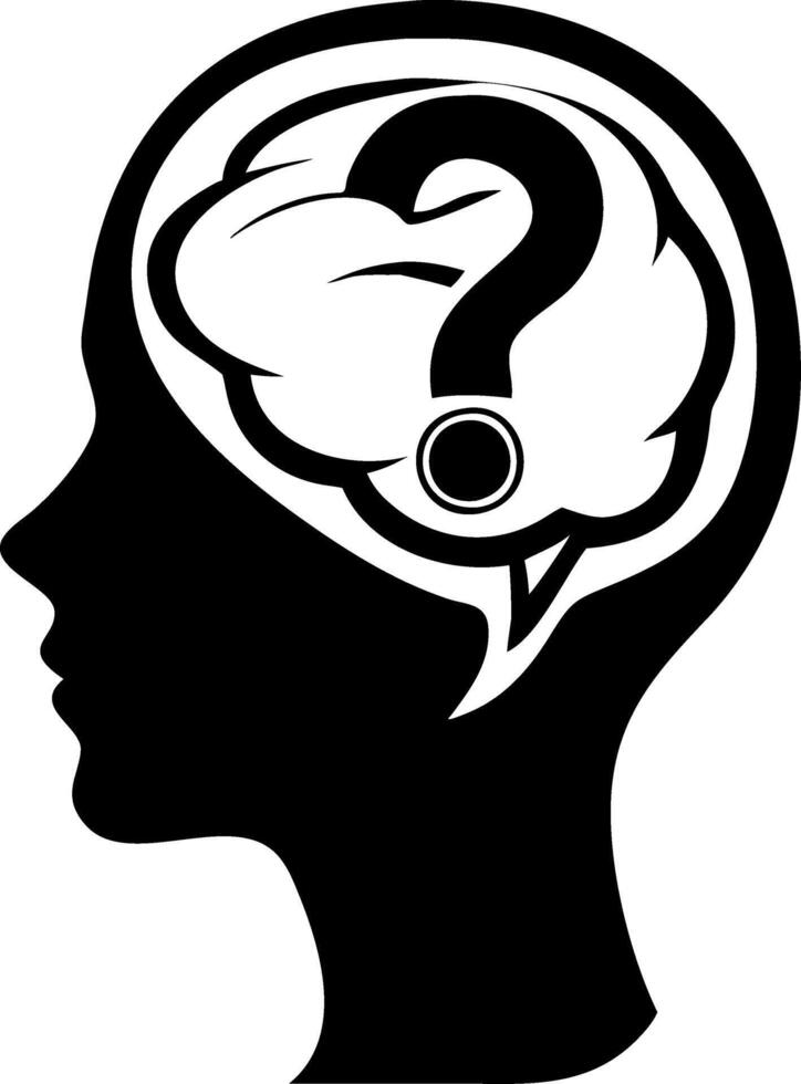 Silhouette of a Human Head with a Question Mark in the Brain for Psychology and Inquiry Design vector
