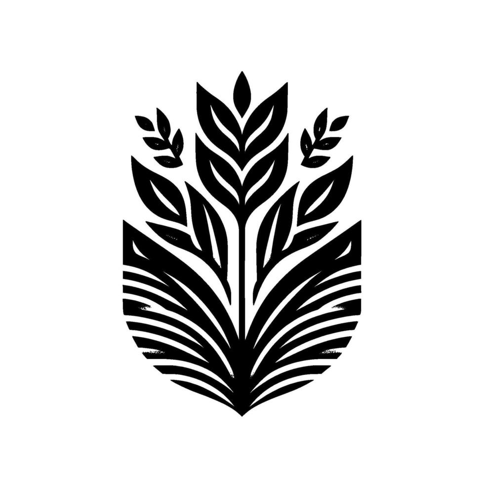 Elegant Black and White Botanical Illustration of a Stylized Plant with Leafy Elements and a Minimalist Aesthetic. vector