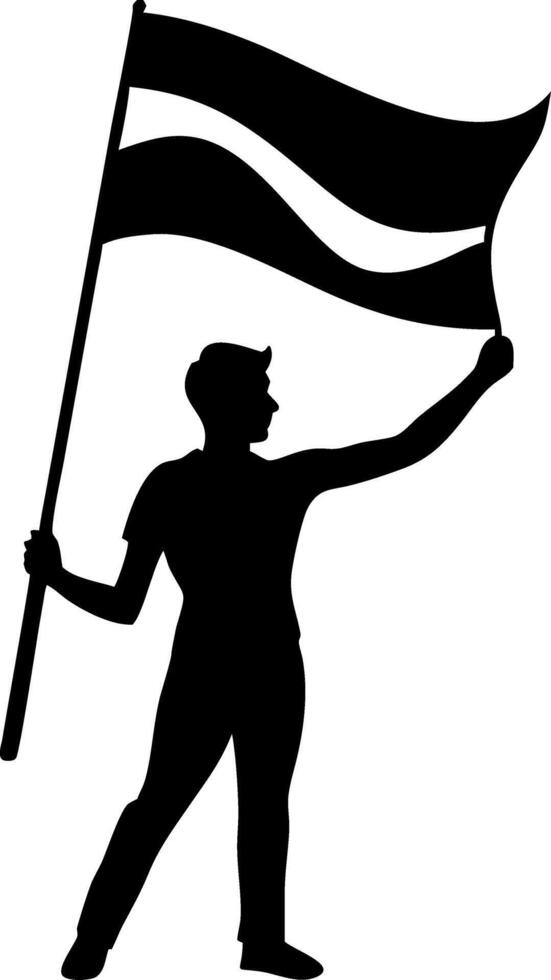 Silhouette of Man Holding Flag Celebrating Victory Symbolizing Freedom and Empowerment vector