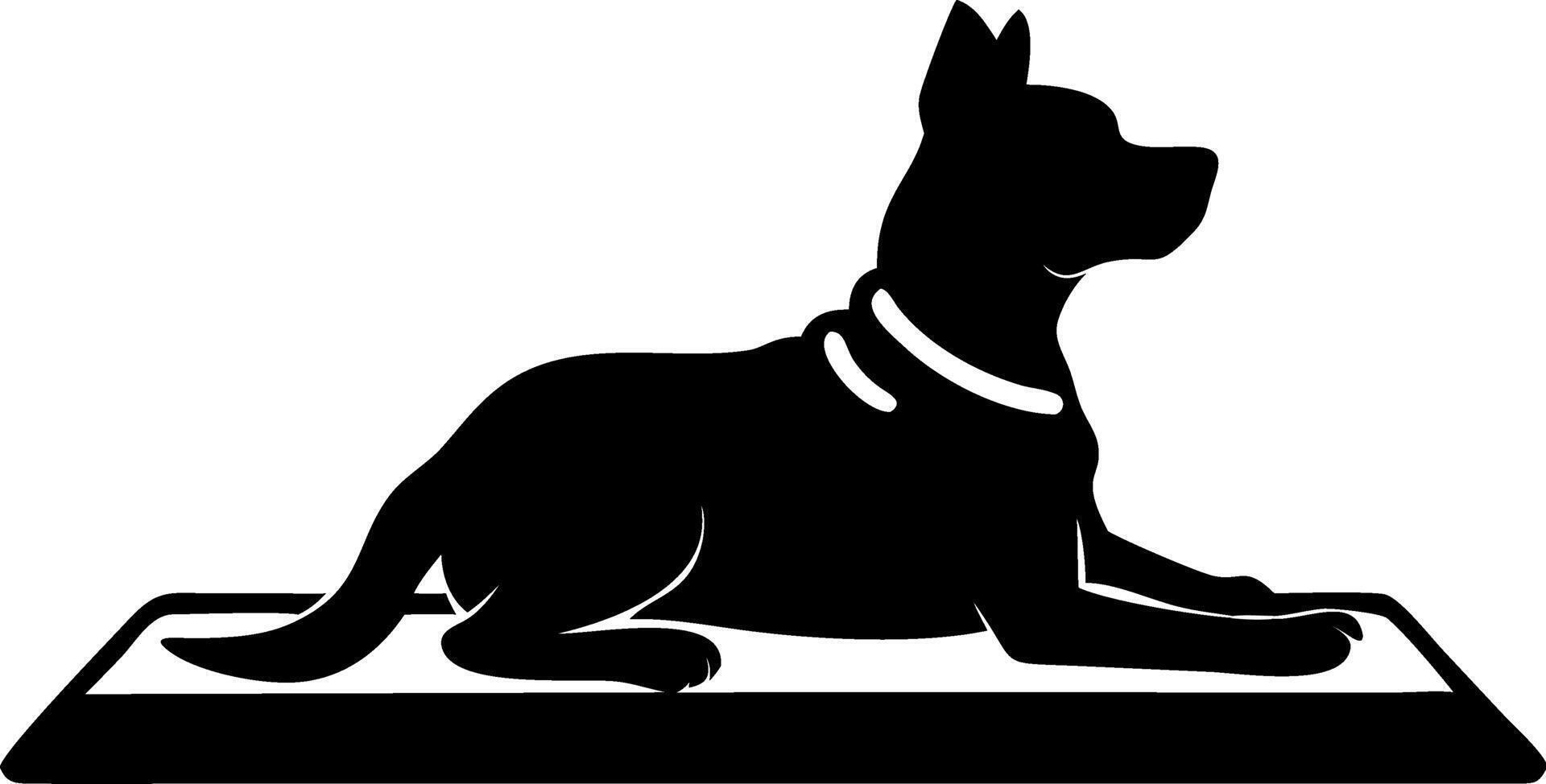 Silhouette of a Relaxed Dog Lying on a Mat Ideal for Pet Care and Animal-Themed Designs vector