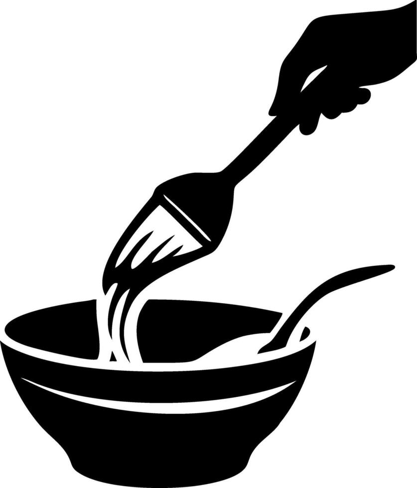 Hand Holding Brush Mixing Ingredients in Bowl Culinary Art Design vector