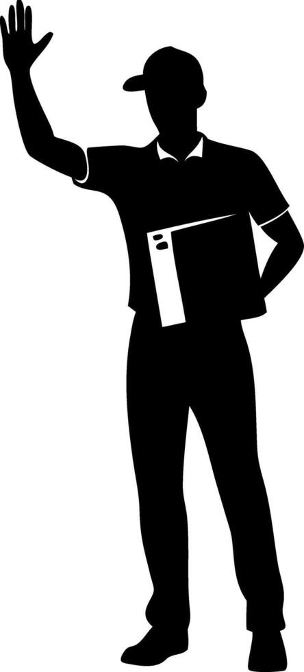 Delivery Person Gesture Speaking with Package for Courier Services and Shipping Businesses vector