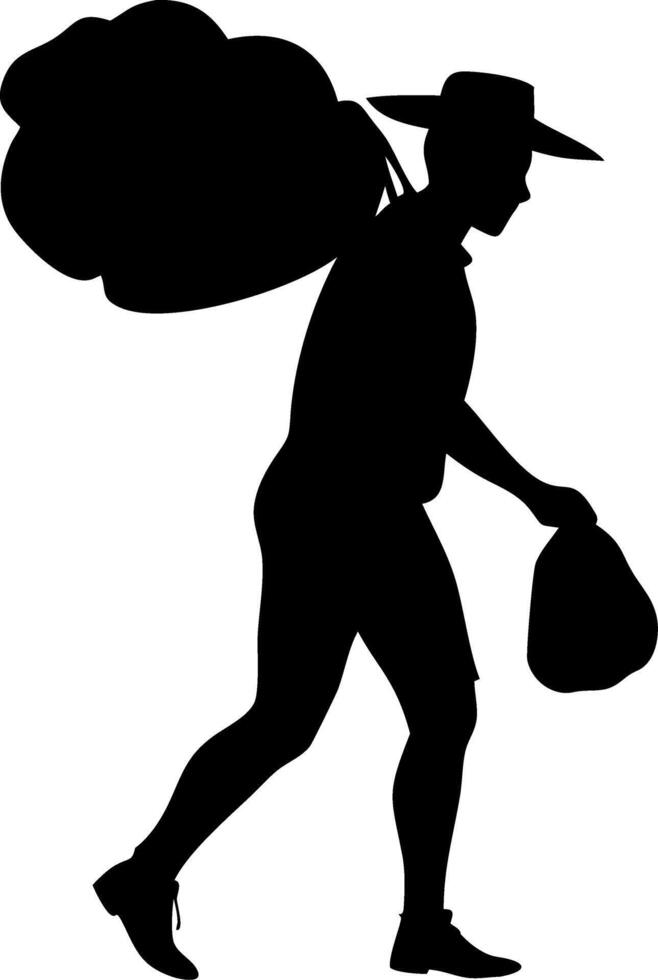 Silhouette of a Male Farmer Carrying Harvest Sack with Bounty for Agriculture and Farming Themes vector