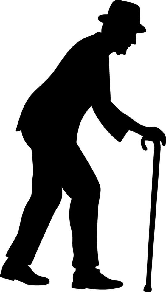 Elegant Silhouette of an Elderly Man with Cane in Vintage Style for Tattoo and Design Inspiration vector