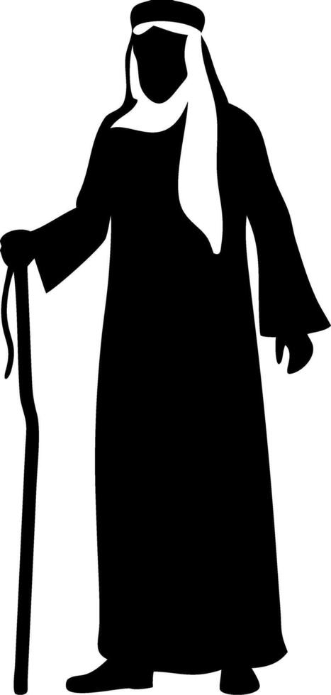 Silhouette of Middle Eastern Man with Staff Traditional Attire Cultural Representation vector