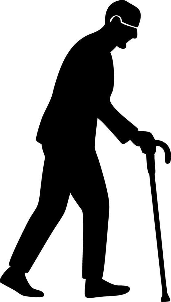 Elderly Man Walking with Cane Silhouette Design for Tattoos and Illustrations vector