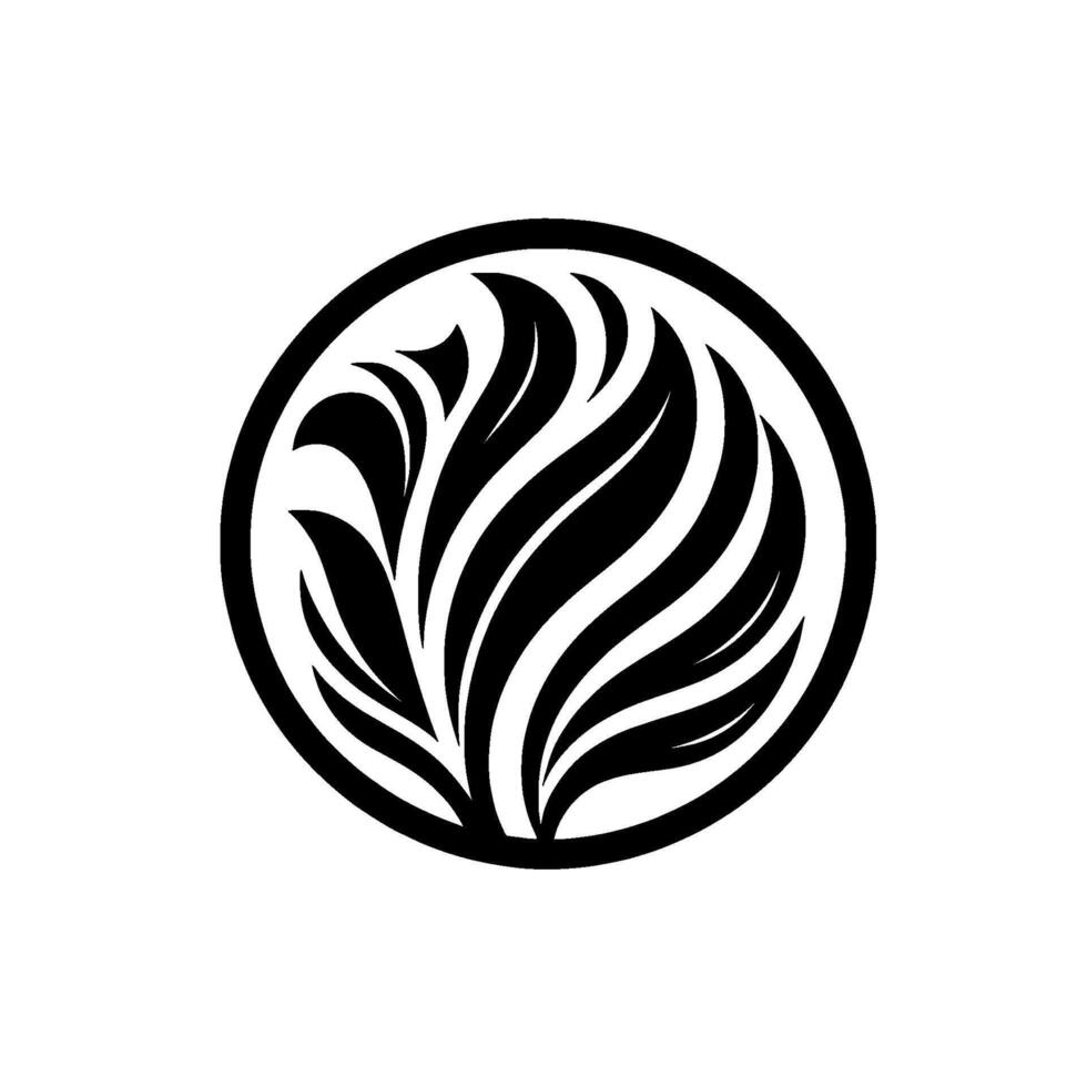 Circular emblem featuring stylized, organic forms in black and white, evoking natural growth and symmetrical balance. vector