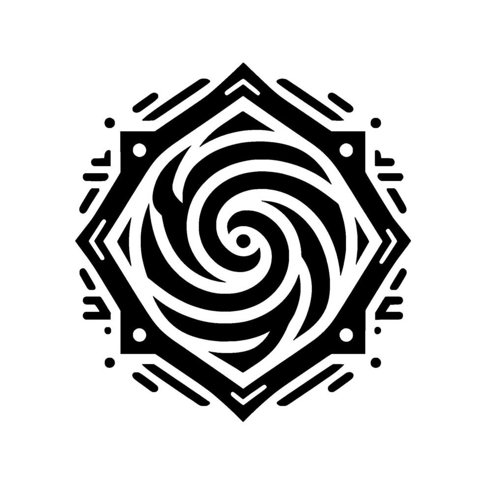 Geometric Black and White Spiral Inside an Octagonal Frame, Abstract Pattern, Minimalist Illustration. vector
