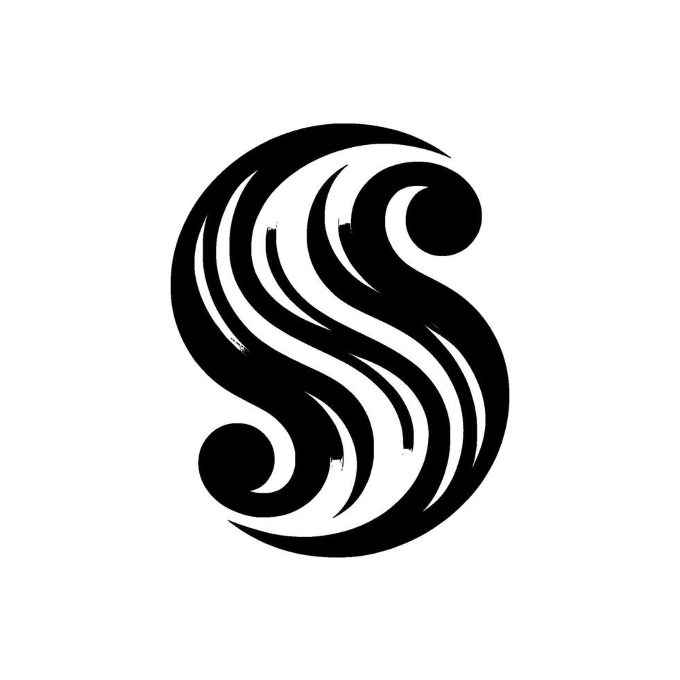 A stylized, minimalist of the letter S formed from elegant, flowing black and gray lines, set against a stark white background. vector