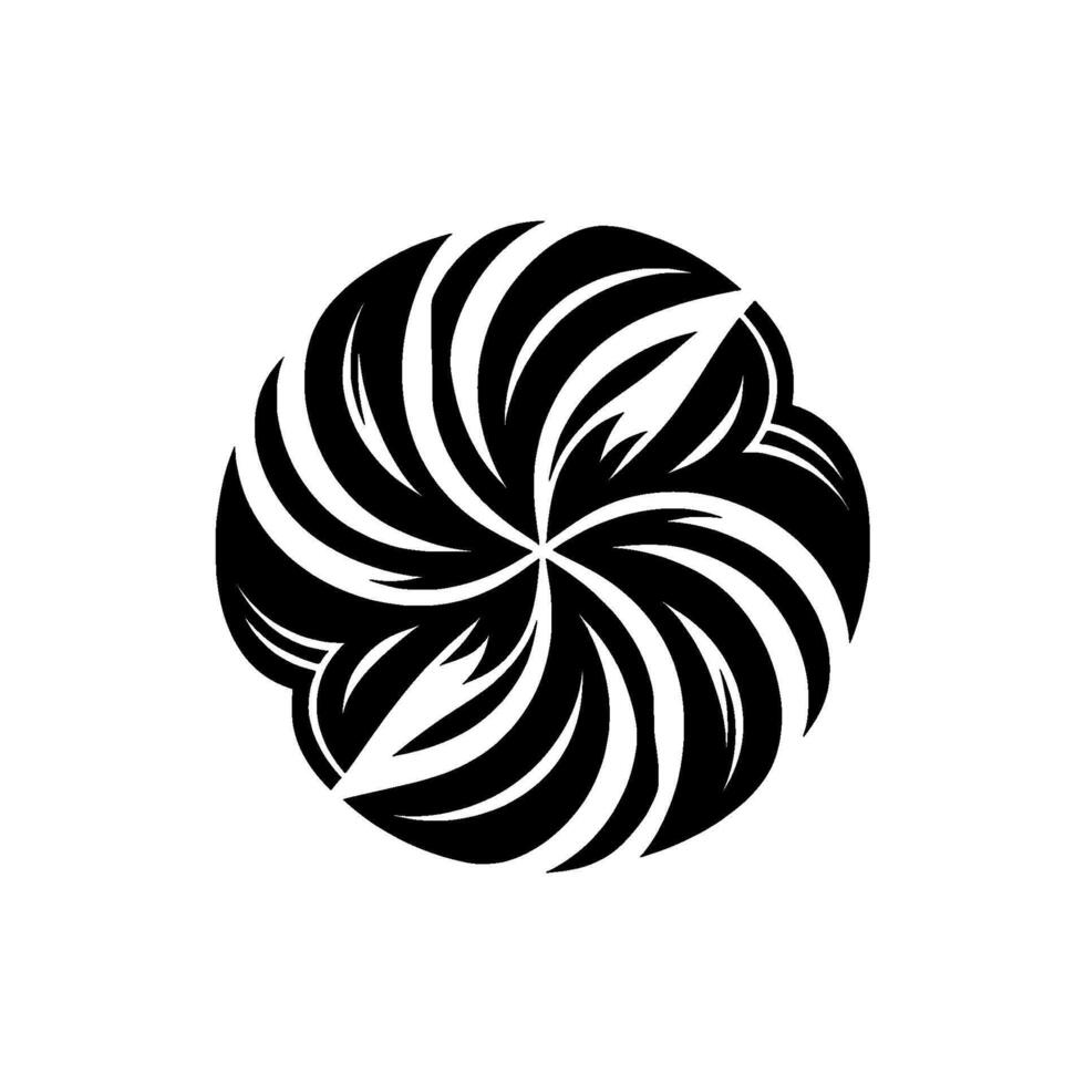Intricate Black and White Floral Mandala Radial Symmetry with Curved Petals and a Strong Aesthetic. vector